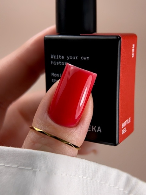 BIBLIOTEKA Bottle gel Red - czerwony żel do wzmocnienia paznokci, 10 ml