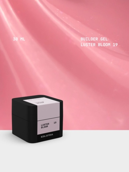 BIBLIOTEKA Builder gel 19 Bloom Luster - różowy żel budujący z delikatnymi drobinkami, 30 ml