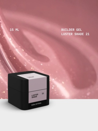 BIBLIOTEKA Builder gel 21 Shade Luster - przygaszony różowy żel budujący z delikatnymi drobinkami, 15 ml