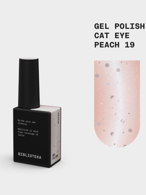 BIBLIOTEKA Cat Eye Gel Polish 19 Peach, 10 ml - brzoskwiniowy lakier hybrydowy z efektem „kociego oka"