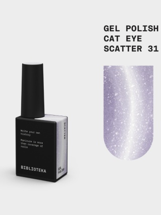 BIBLIOTEKA Cat Eye Gel Polish 31 Scatter, 10 ml - jasny srebrno-fioletowy lakier hybrydowy z efektem „kociego oka"