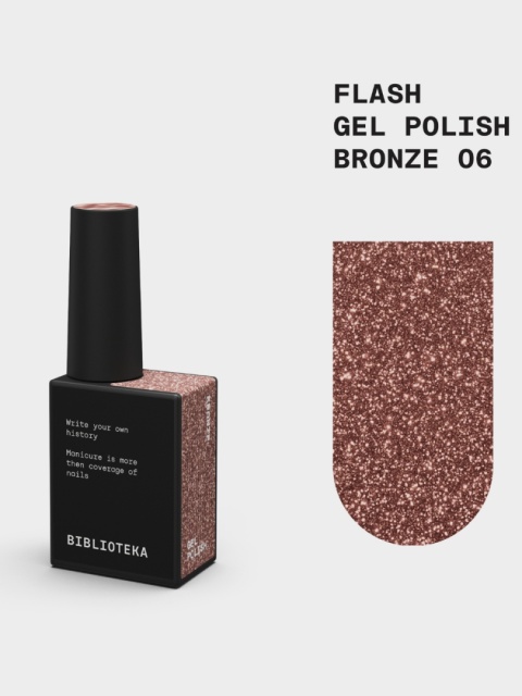BIBLIOTEKA Flash Gel Polish 06 Bronze, 10 ml - brązowy lakier hybrydowy z efektem flash