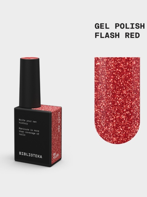BIBLIOTEKA Gel Polish Flash Red, 10 ml - lakier hybrydowy (czerwień z efektem odblaskowym)
