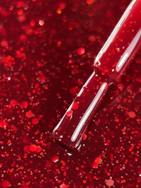 BIBLIOTEKA Gel Polish Ruby Red, 10 ml - lakier hybrydowy (czerwień z sześciokątnymi drobinkami)