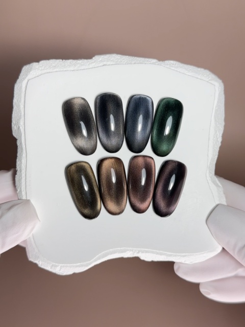 BIBLIOTEKA NIGHT RAYS Gel Polish collection 01-08, 10 ml - zestaw lakierów hybrydowych z efektem „kocie oko"
