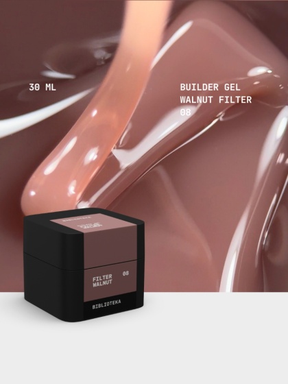 BIBLIOTEKA Builder gel 08 Walnut Filter - półprzezroczysty kawowo-beżowy żel budujący, 30 ml
