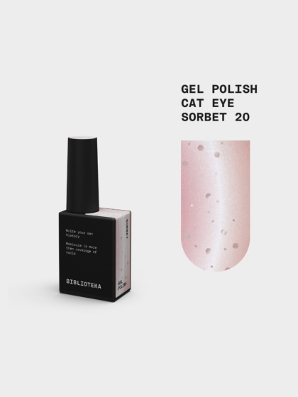 BIBLIOTEKA Cat Eye Gel Polish 20 Sorbet, 10 ml - jasnoróżowy lakier hybrydowy z efektem „kociego oka"