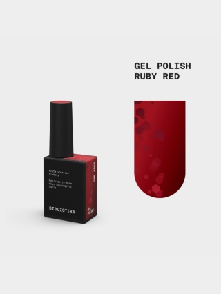 BIBLIOTEKA Gel Polish Ruby Red, 10 ml - lakier hybrydowy (czerwień z sześciokątnymi drobinkami)