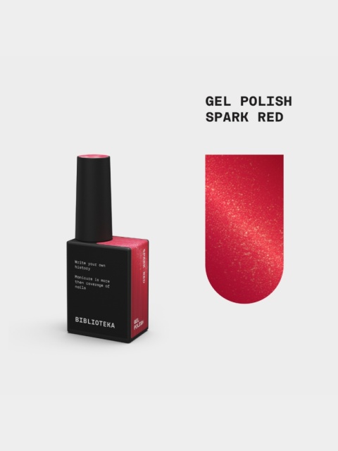 BIBLIOTEKA Gel Polish Spark Red, 10 ml - lakier hybrydowy (czerwień z drobnymi złotymi drobinkami)
