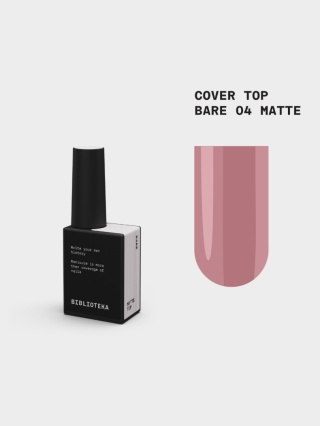 BIBLIOTEKA Matte Cover Top BARE 04 - matowy mlecznoróżowy top hybrydowy bez warstwy dyspersyjnej, 10 ml